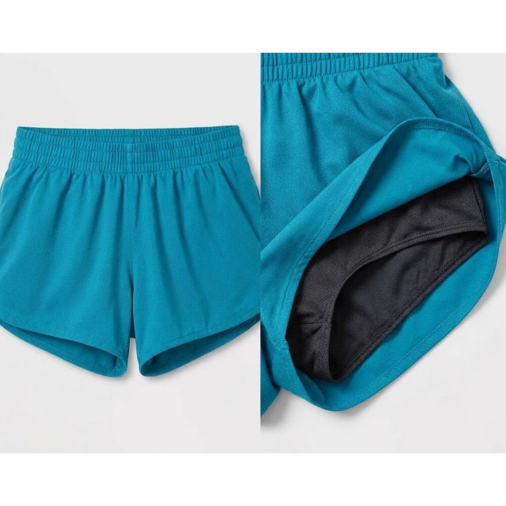 All in Motion Womens Small Teal Blue Running Shorts Athletic Lined Zipper Pocket